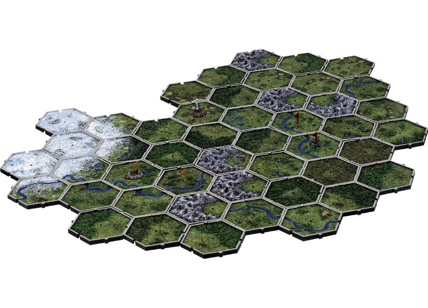 Mighty Empires hex tiles laid out as a campaign map